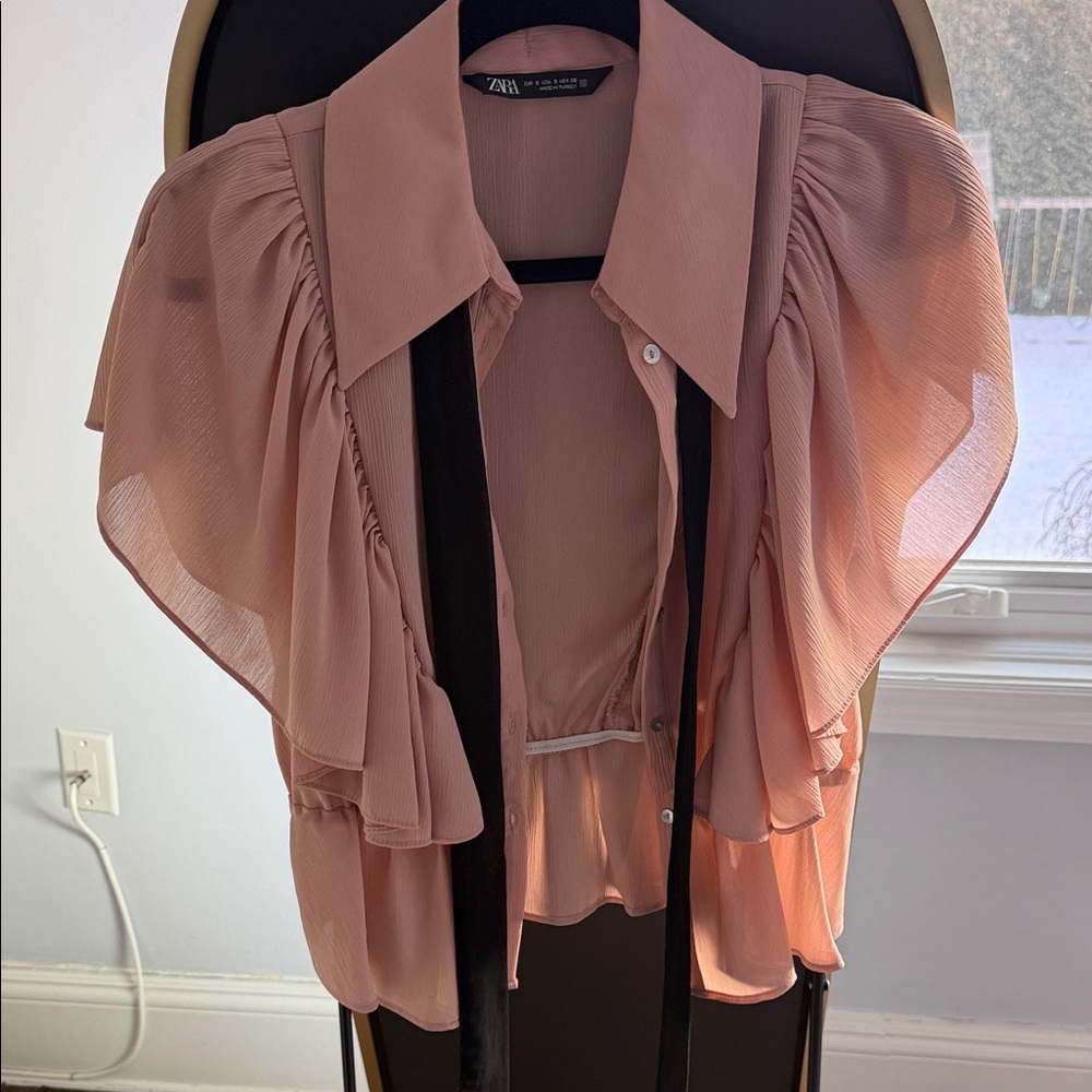 Zara Women's Blush Ruffled Blouse